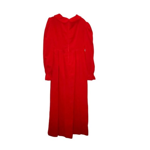 Vintage 70s Girls Sz Medium Christmas Velvet Maxi Dress Red Peter Pan Collar - Picture 3 of 11